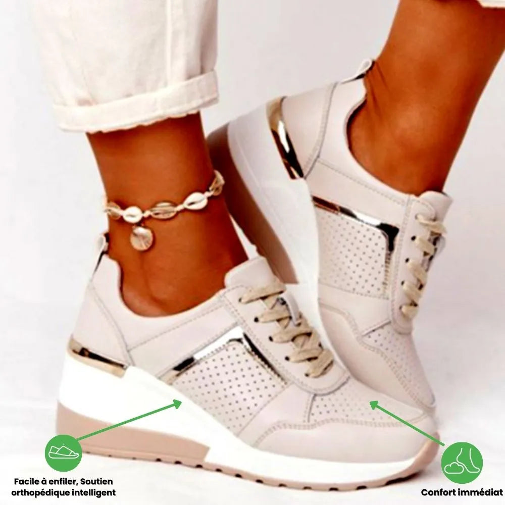 ELYORA™ – Basket femme compensée orthopédique | Élégance & confort quotidien