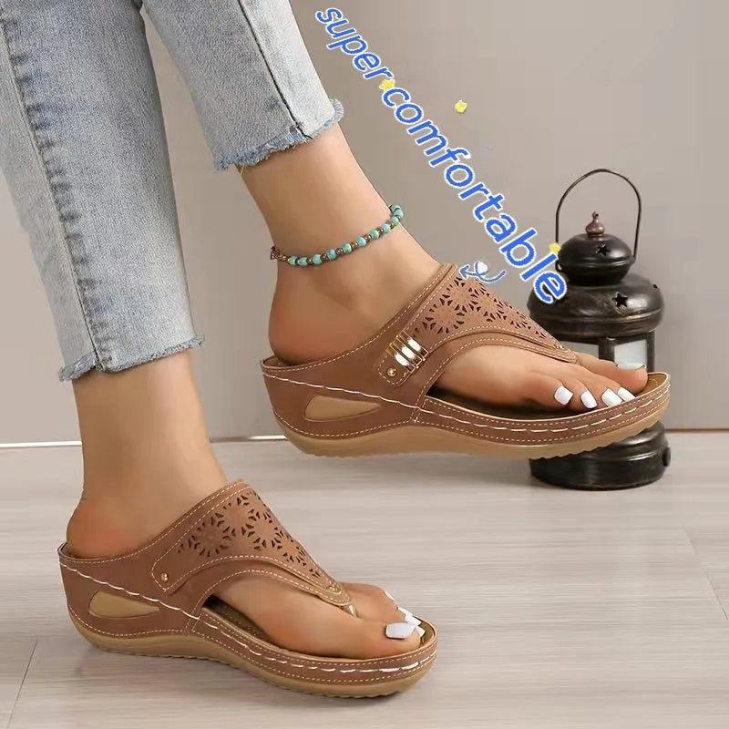 SOLENA™ - Sandales compensées confortables en cuir pour femmes – Élégance et bien-être garantis